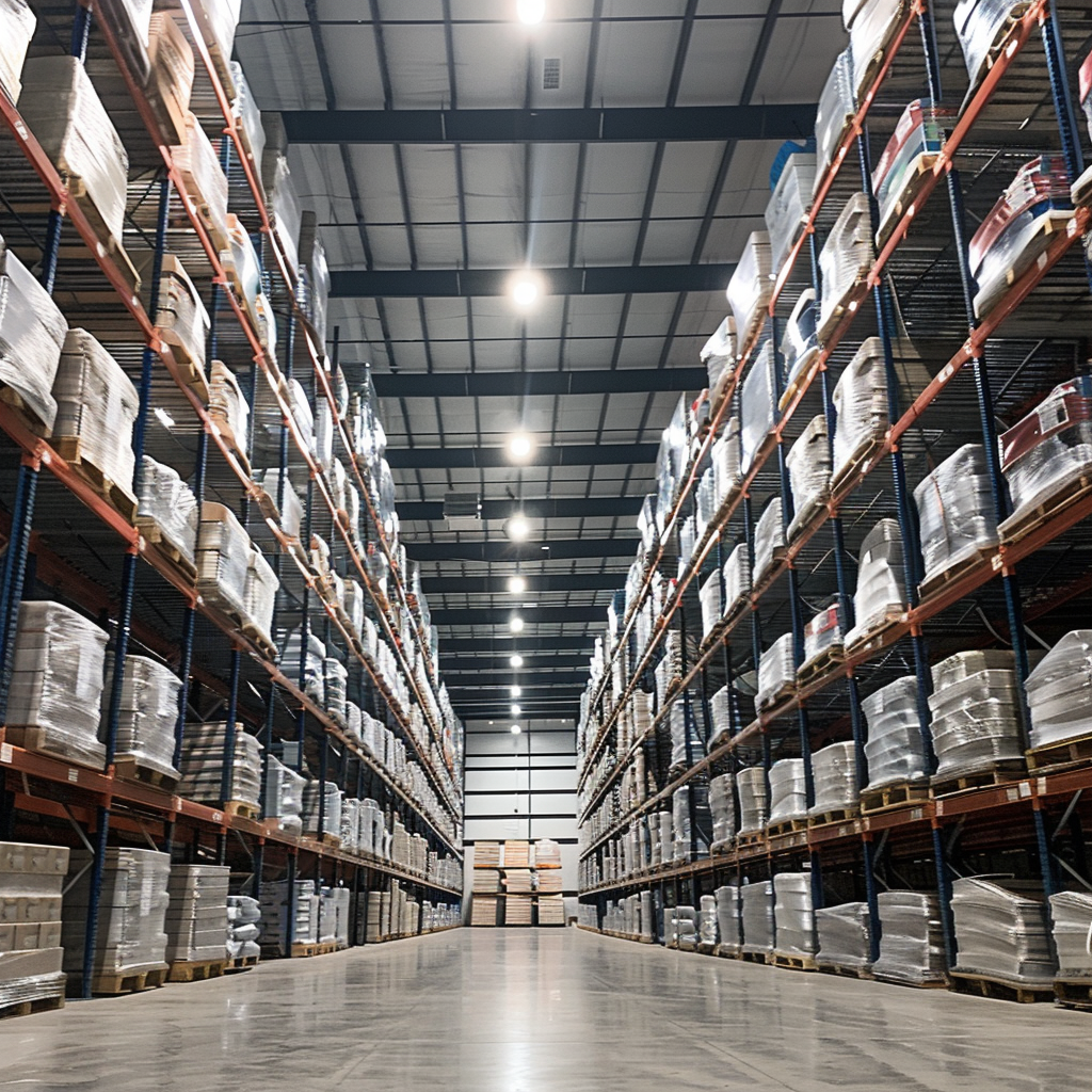 Bulk storage facility with high-density warehouse racks