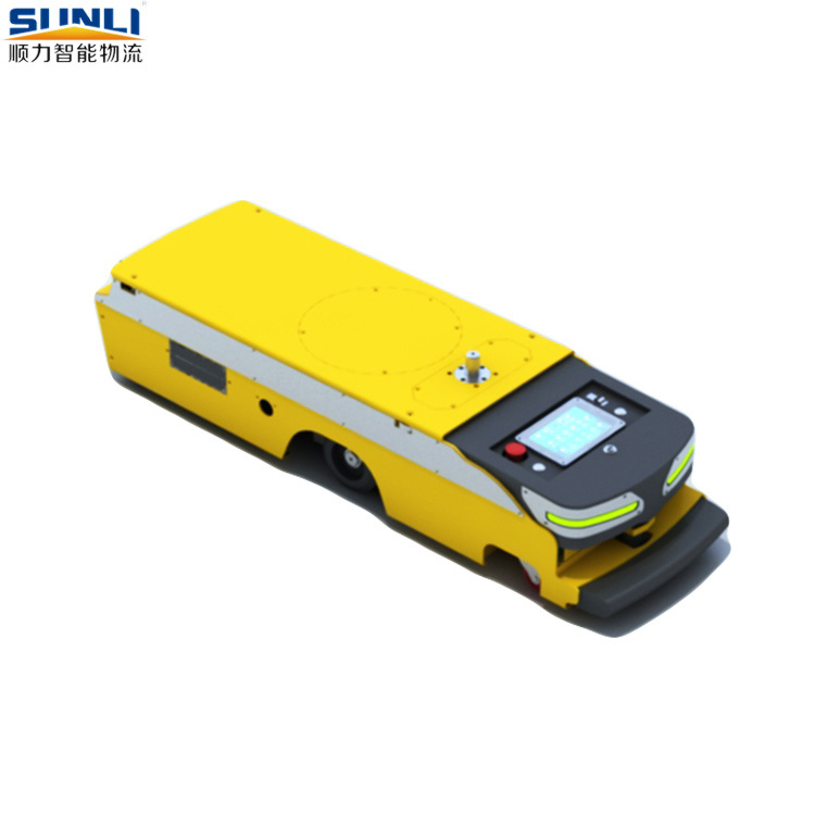 Automated guided vehicle navigating a warehouse floor