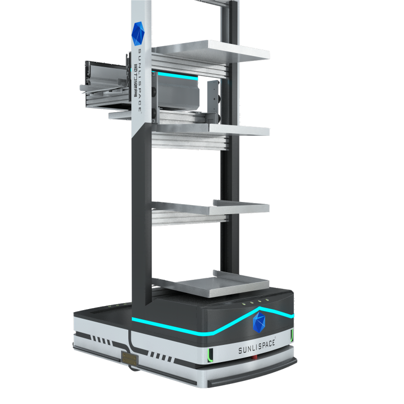 Automated guided vehicle navigating a warehouse aisle